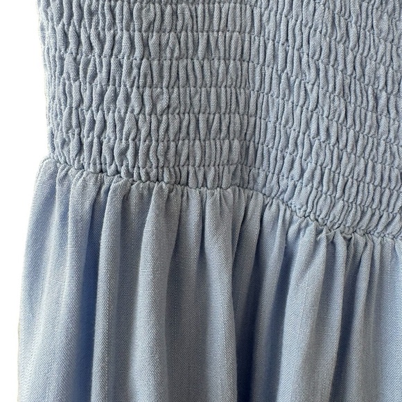 Lulus Smocked Midi Dress size Medium Light Blue Tie Shoulder Lined - Picture 2 of 9
